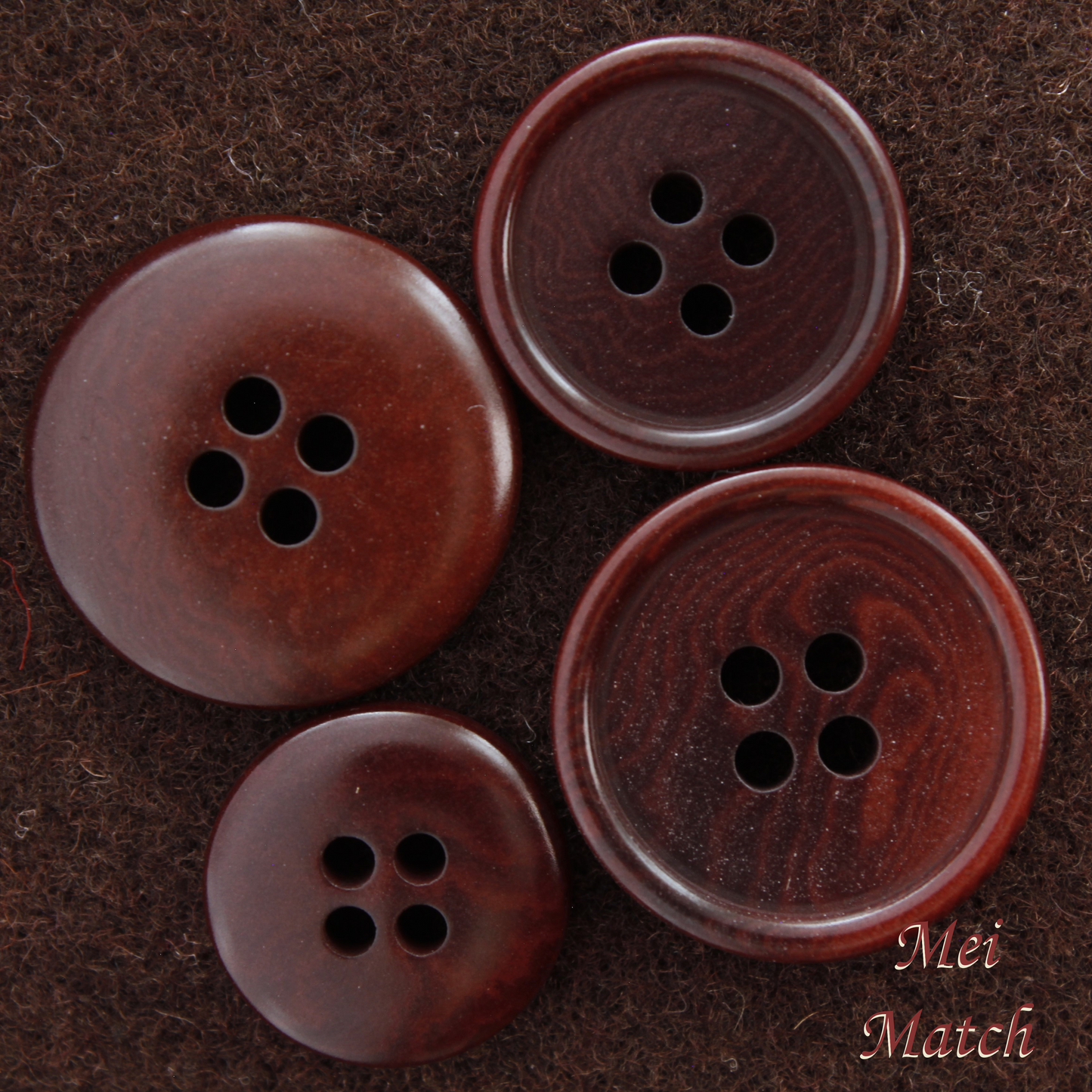 Wine Red Corozo Buttons - 4 Hole - 11mm, 15mm, 20mm, 25mm - Pack of 50(B1048)