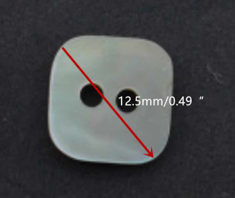 Square Mother of Pearl Shell Buttons – 2-Hole – 11.5mm / 12.5mm – Pack of 50(B464)