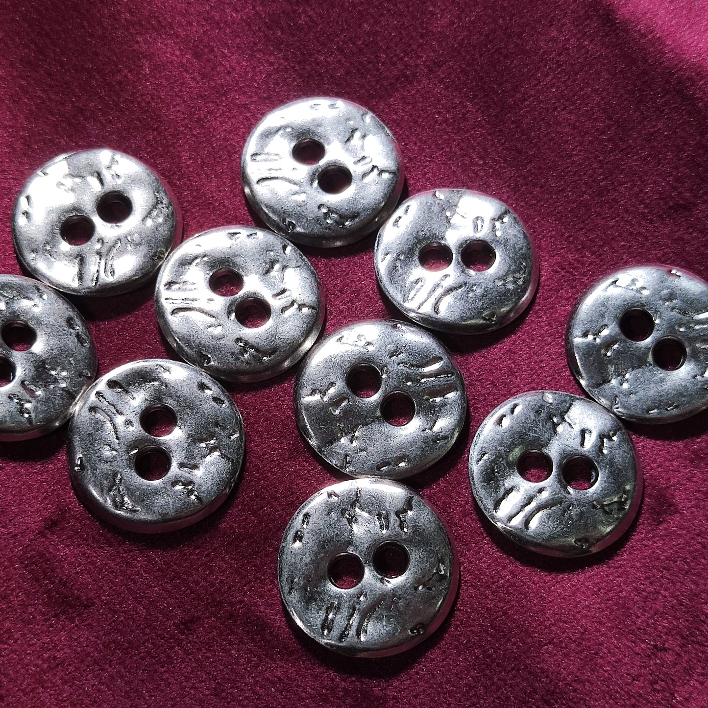 Antique Silver Tone Buttons – Metal – 2 Hole –12mm, 15mm, 18mm or 20mm, Pack of 50(B1153)
