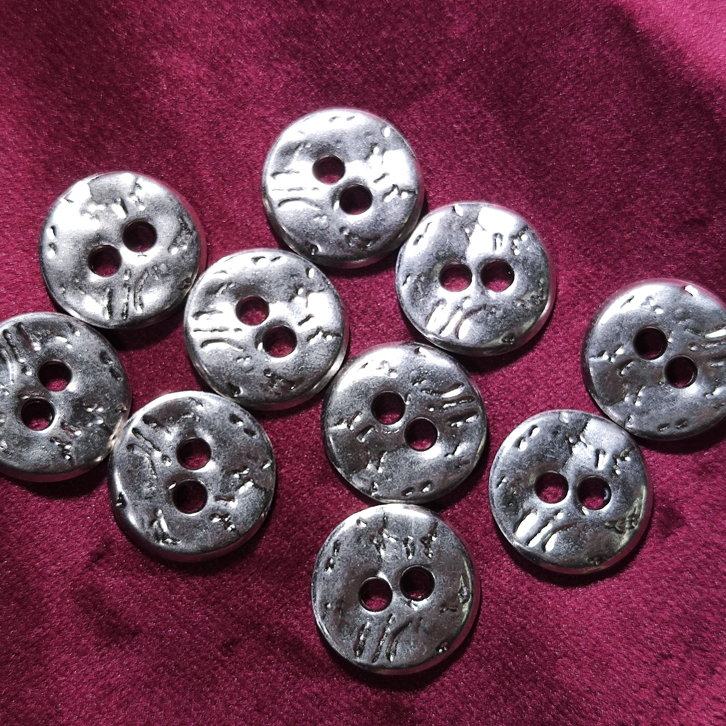 Antique Silver Tone Buttons – Metal – 2 Hole –12mm, 15mm, 18mm or 20mm, Pack of 50(B1153)