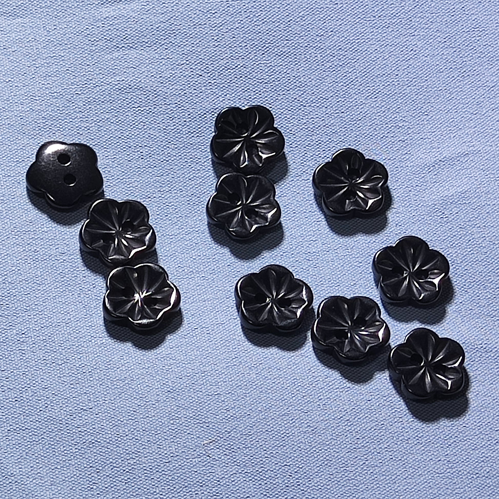 Black jet black corozo flower buttons 2 hole 11.5mm 15mm 20mm