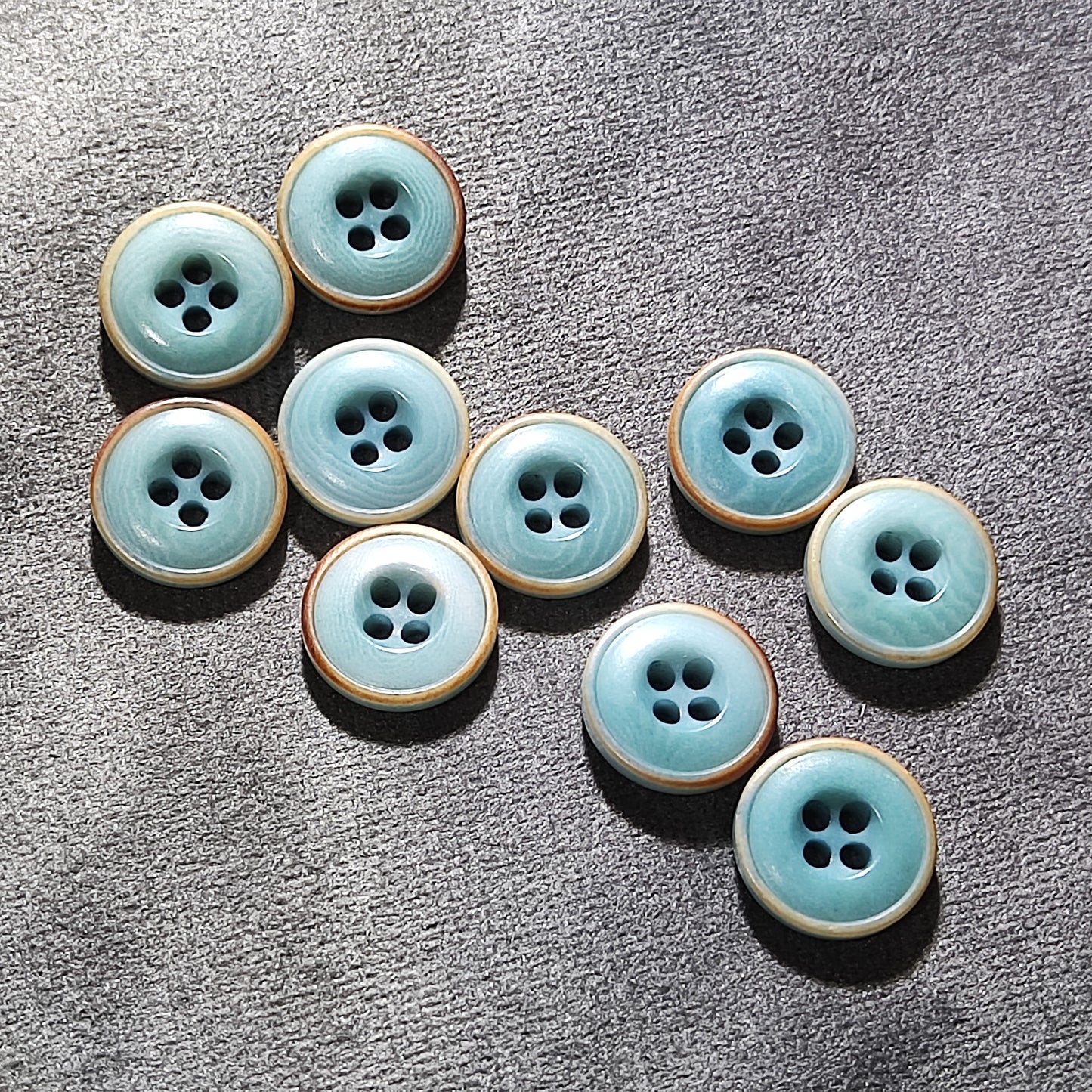 Blue green teal corozo buttons burn rim 4 hole 12.5mm