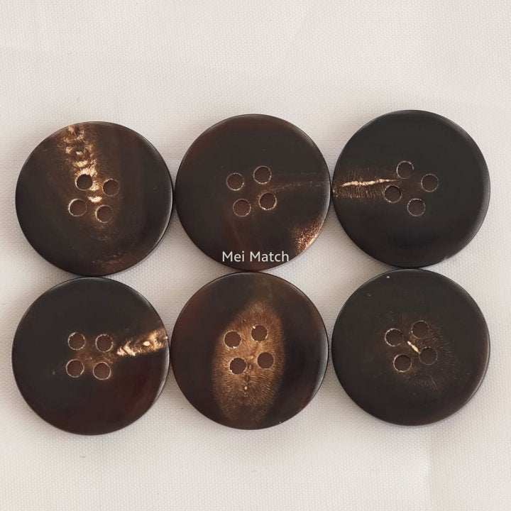 Coffee Brown Horn Buttons - 4 Hole - 15mm, 18mm, 20mm, 23mm, 25mm, 28mm - Pack of 50(B257BR)