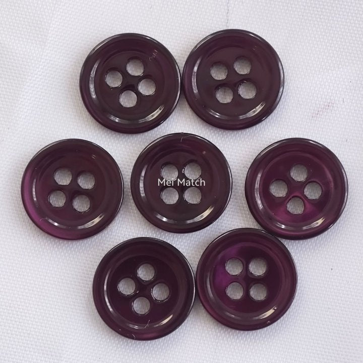 Purple Plum Dyed Mother of Pearl Shell Buttons - 4 Hole - 11.5mm, Pack of 50(B1506)