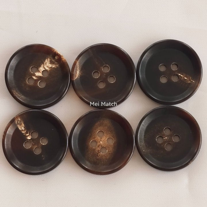 Coffee Brown Horn Buttons - 4 Hole - 15mm, 18mm, 20mm, 23mm, 25mm, 28mm - Pack of 50(B257BR)