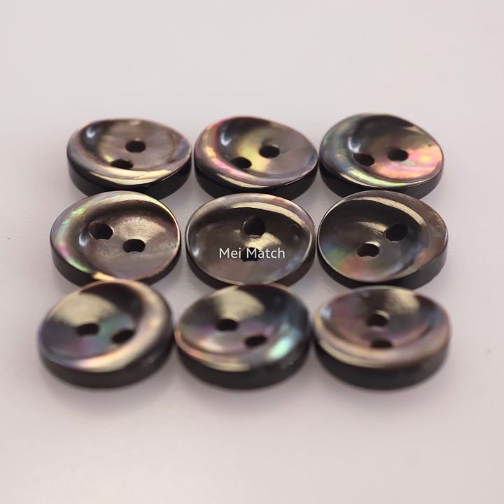 Smoky Black Mother of Pearl Buttons - Crescent Pattern - 2 Hole - 11.5mm - Pack of 50(B1949)