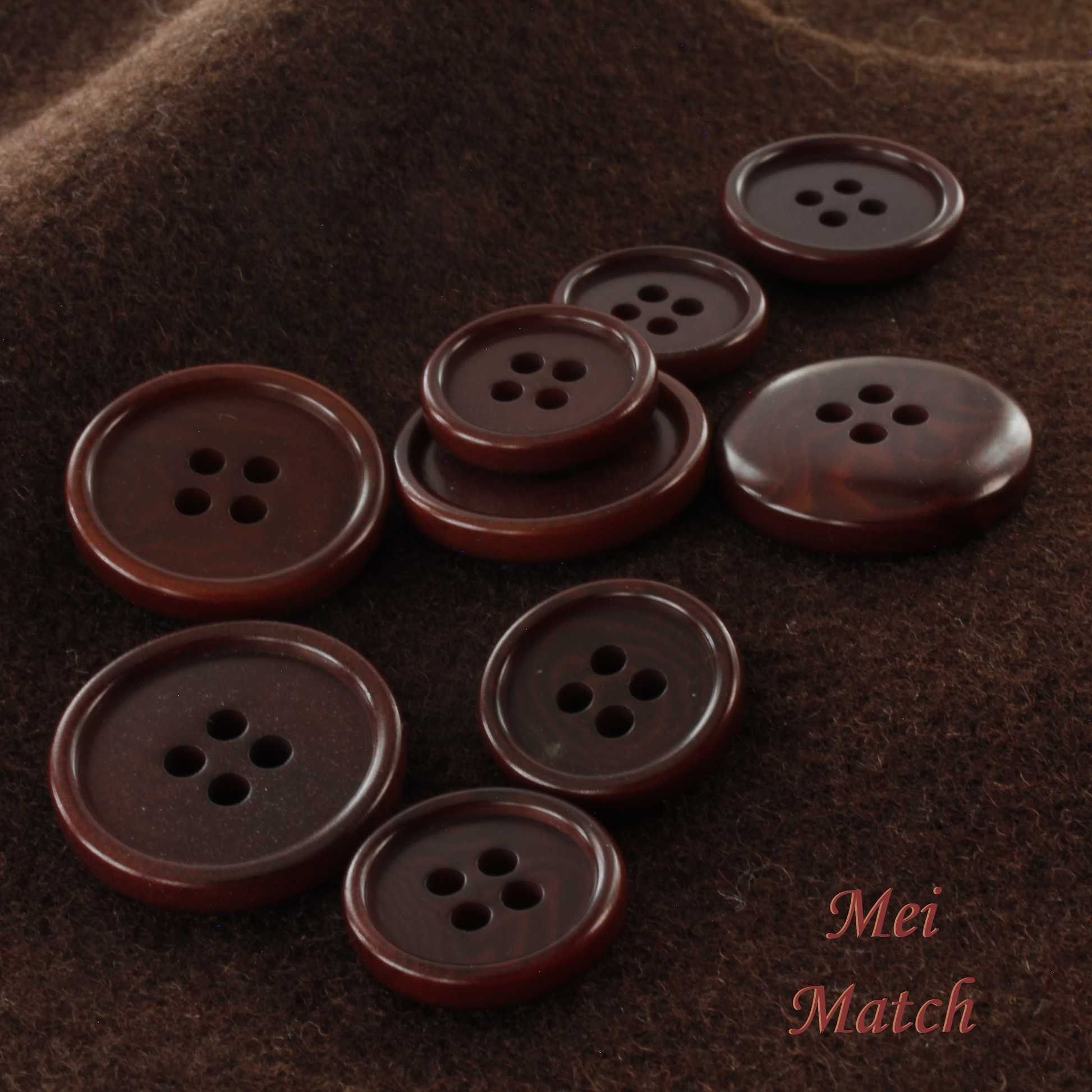Wine red natural corozo 4 hole buttons in 11mm 15mm 20mm and 25mm Pack of 50 with slightly varied tones by size