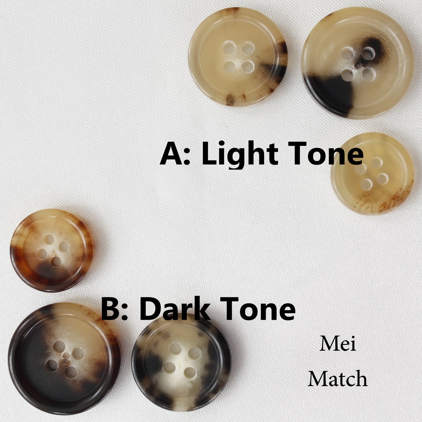 Natural Horn Buttons - 4 Hole-Light Tone Cream Beige or Dark Tone Smoky Beige - 15mm, 18mm, 20mm, 23mm, 25mm, Pack of 50(B120)