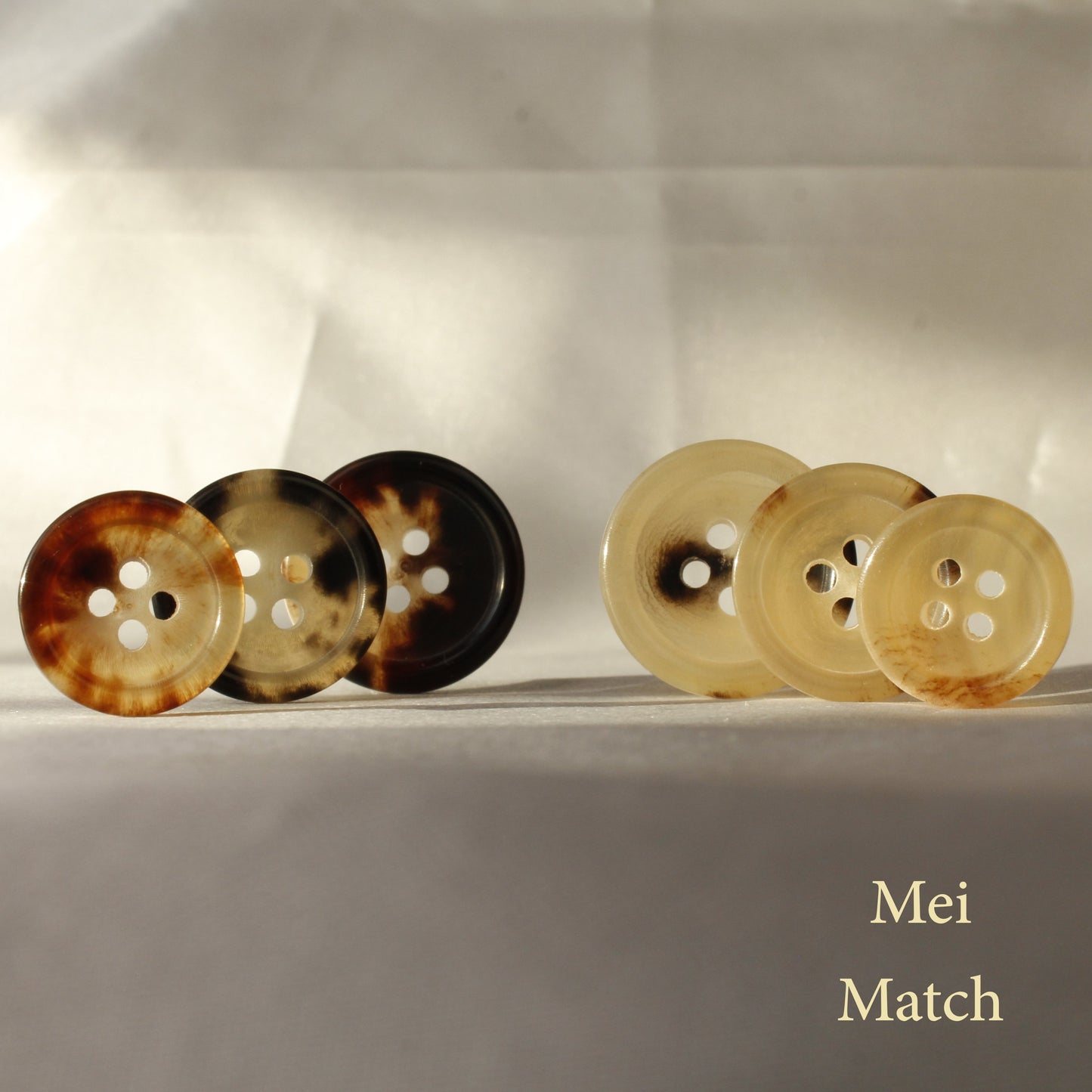 Natural Horn Buttons - 4 Hole-Light Tone Cream Beige or Dark Tone Smoky Beige - 15mm, 18mm, 20mm, 23mm, 25mm, Pack of 50(B120)