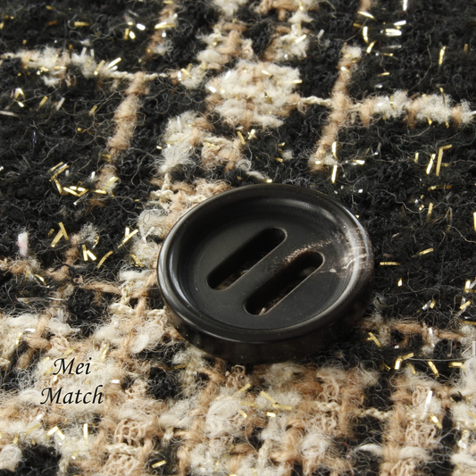 Deep black natural horn buttons with rectangular holes in 18mm 20mm 23mm 25mm and 28mm Pack of 50