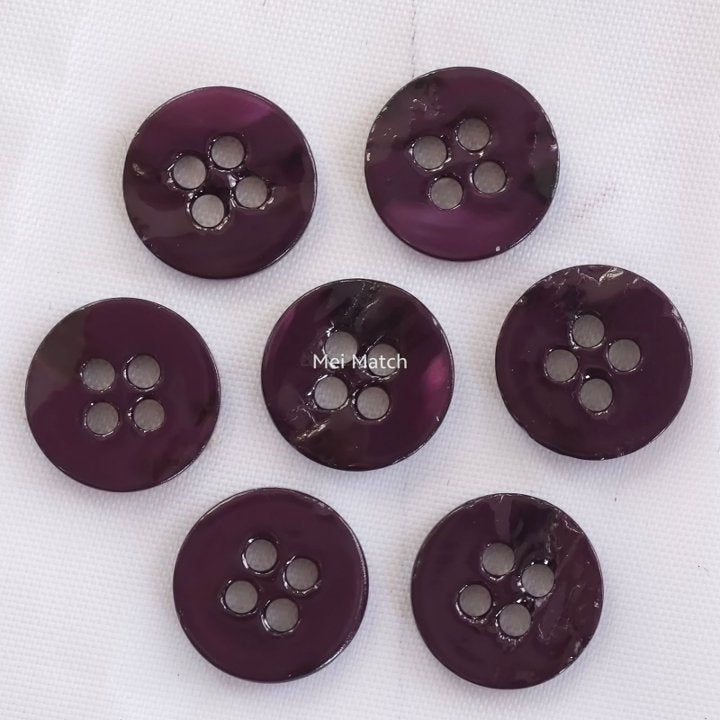 Purple Plum Dyed Mother of Pearl Shell Buttons - 4 Hole - 11.5mm, Pack of 50(B1506)