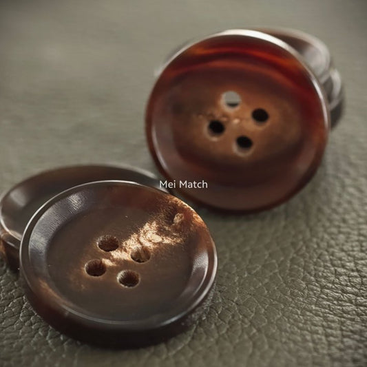 Coffee Brown Horn Buttons - 4 Hole - 15mm, 18mm, 20mm, 23mm, 25mm, 28mm - Pack of 50(B257BR)