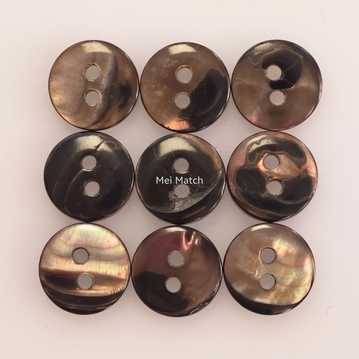 Smoky Black Mother of Pearl Buttons - Crescent Pattern - 2 Hole - 11.5mm - Pack of 50(B1949)